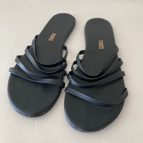 NWOT TKEES Anthropologie Senna Black Leather Strappy Sandals Sz 10 - Picture 1 of 5